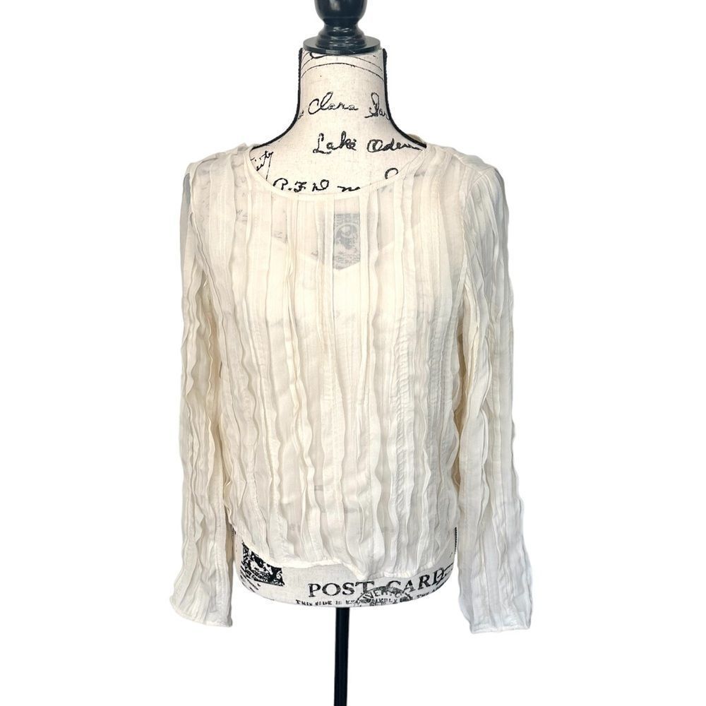 Line & Dot Ivory‎ Ruffle Pleaded Sheer Blouse, Small - Picture 2 of 11